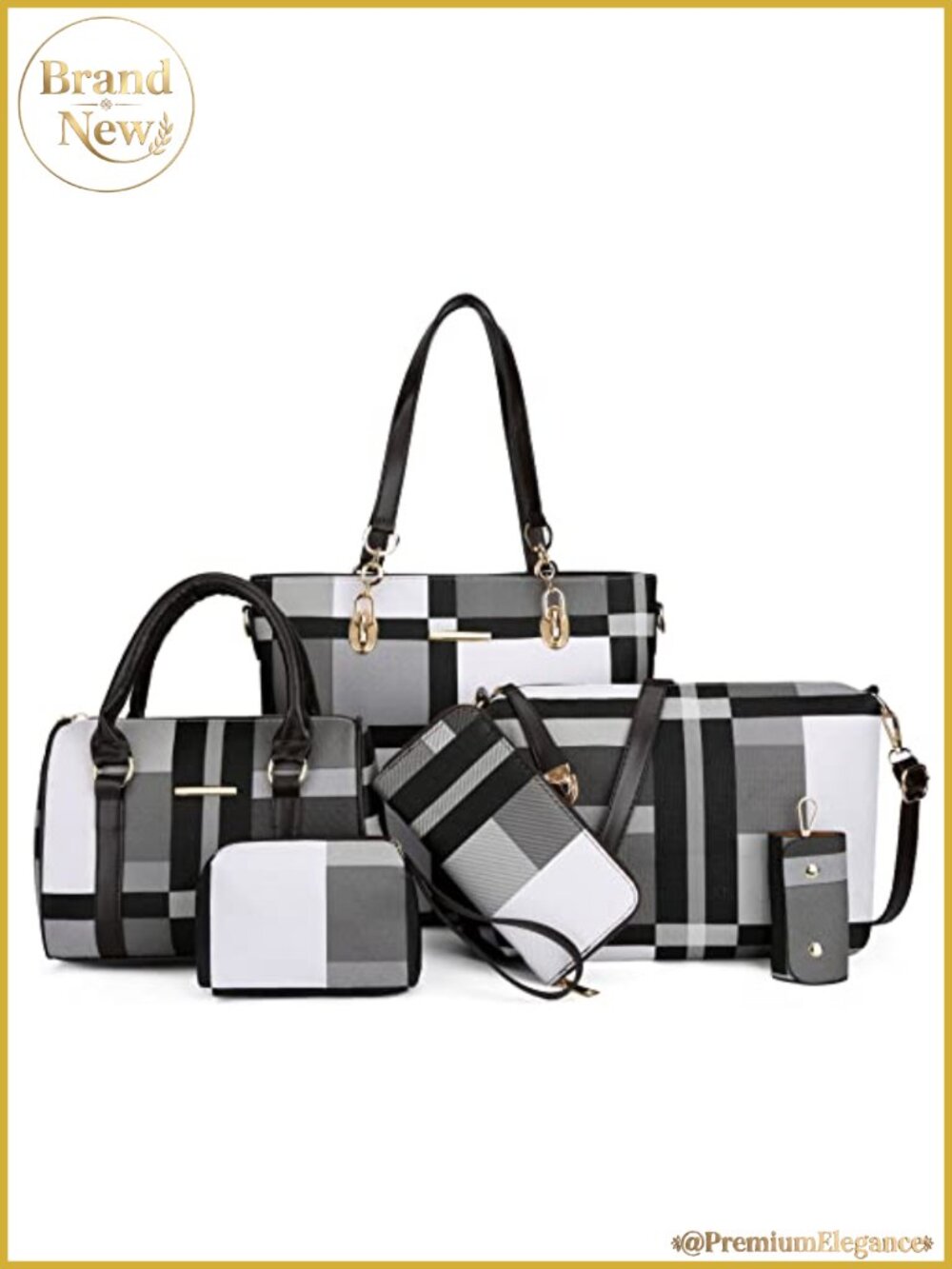 Faux Leather 6 Piece Handbag Set Tote Satchel Shoulder Bag Clutch Wallet Set